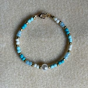 *2 for $20* Light Blue, White, and Gold Beaded Bracelet